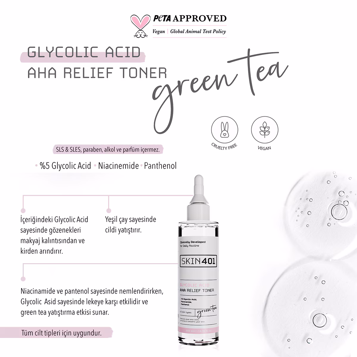 Skin401 -%5 Glikolik Asit Aydınlatıcı Etkili & Leke Karşıtı Tonik Tonik 200 ml - Görsel 3
