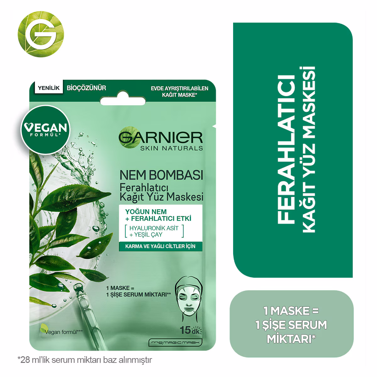 Garnier Nem Bombası Kağıt Maske Yeşil Çay Özü